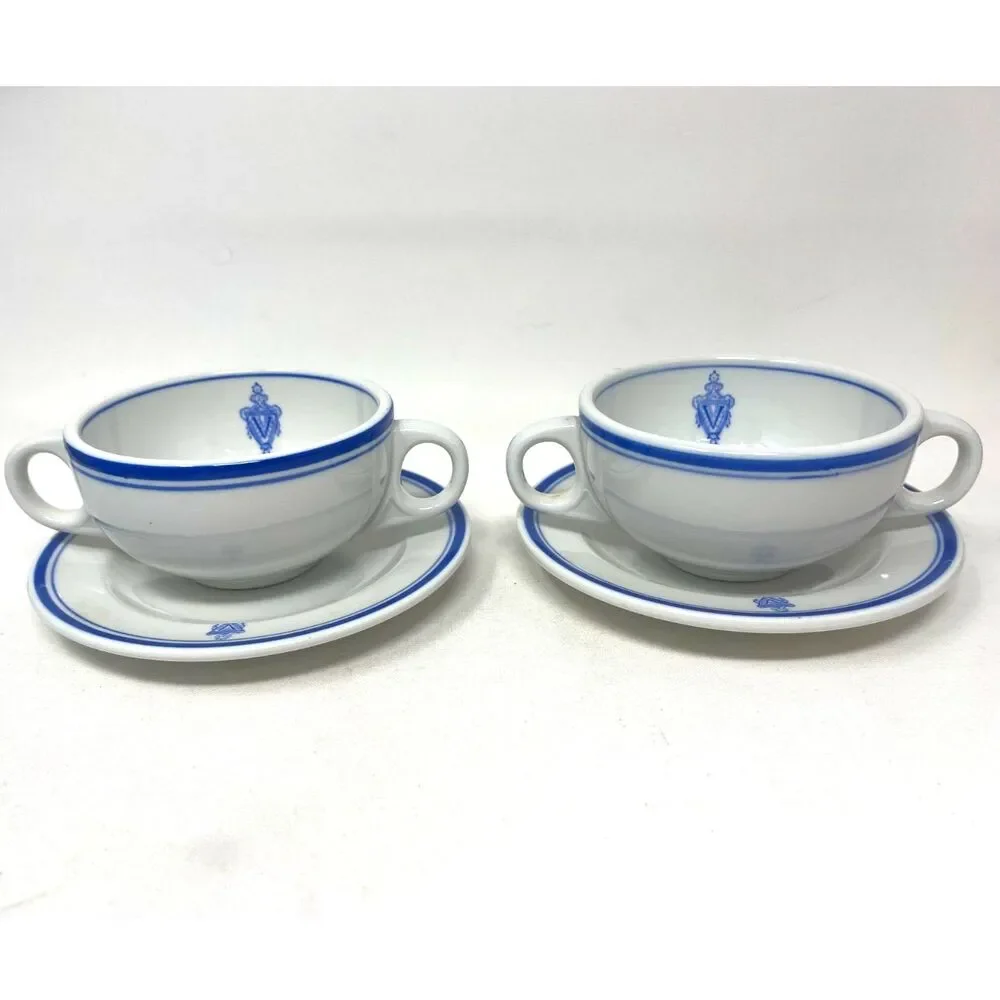 Vintage (2) Vanderbilt Hotel New York Double Handle Soup Cup Mayer China Crest